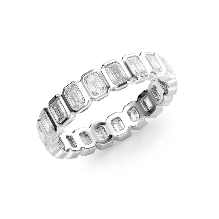 2ct Emerald Bezel Eternity Eternity Rings 14K White Emerald Lab Diamonds#material_14k-white