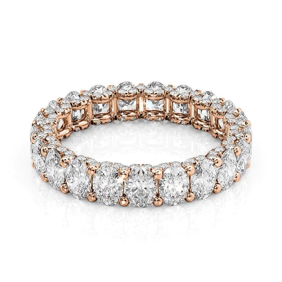 3.3ct Oval U Pave Prong Eternity Eternity Rings 18K Rose Oval Lab Diamonds#material_18k-rose