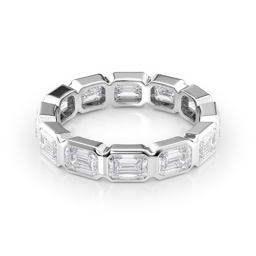 3.5ct East West Emerald Bezel Eternity Eternity Rings 14K White Emerald Lab Diamonds#material_14k-white