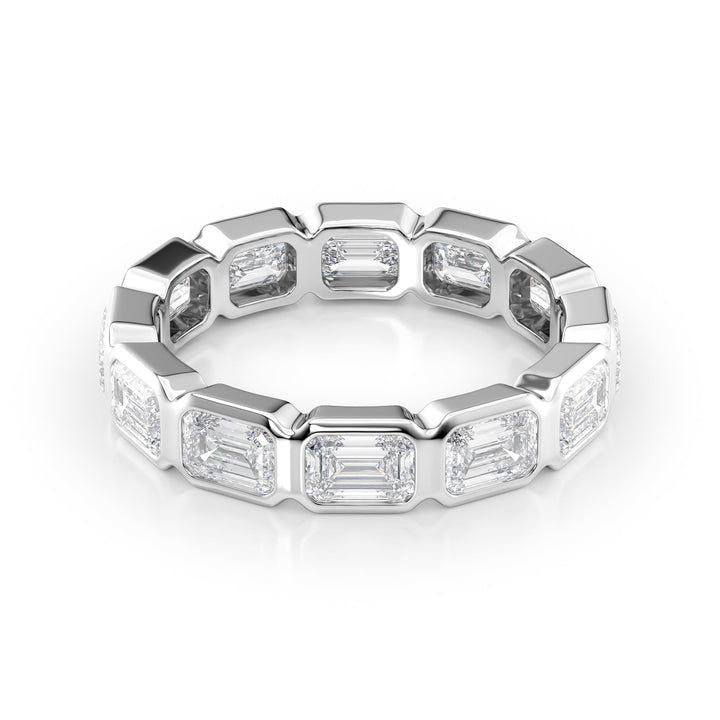 3.5ct East West Emerald Bezel Eternity Eternity Rings 14K White Emerald Lab Diamonds#material_14k-white