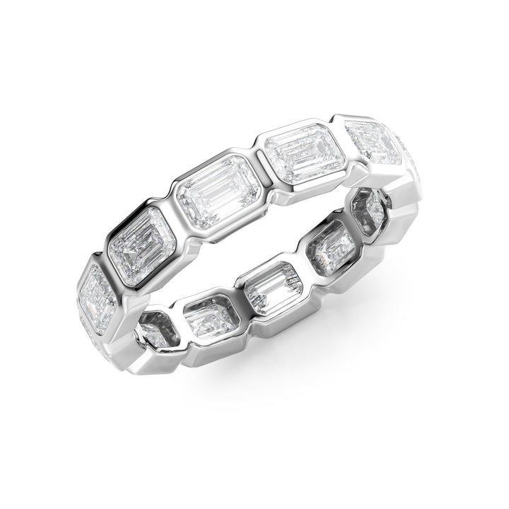 3.5ct East West Emerald Bezel Eternity Eternity Rings 14K White Emerald Lab Diamonds#material_14k-white