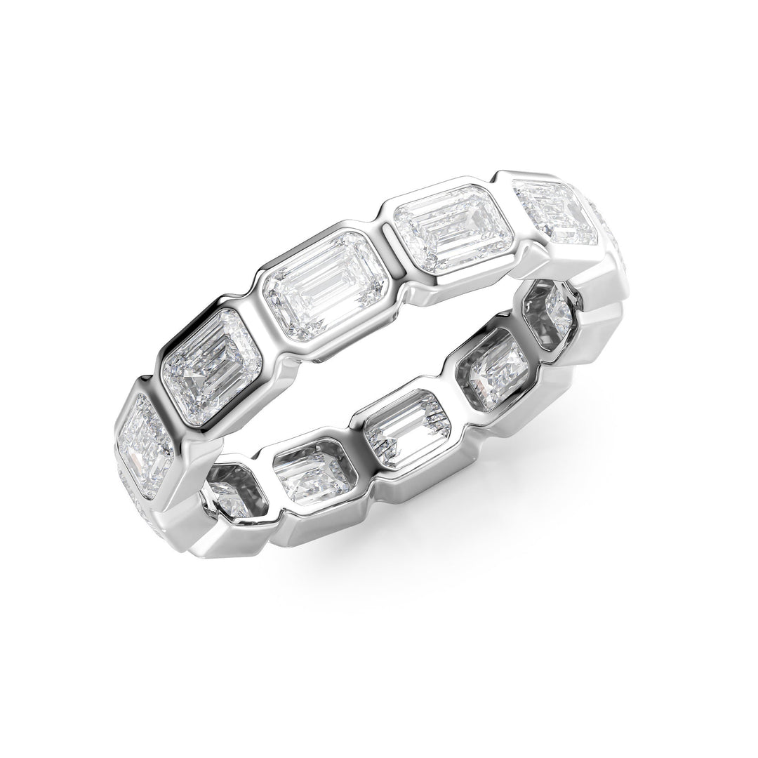 3.5ct East West Emerald Bezel Eternity Eternity Rings 18K White Emerald Lab Diamonds#material_18k-white