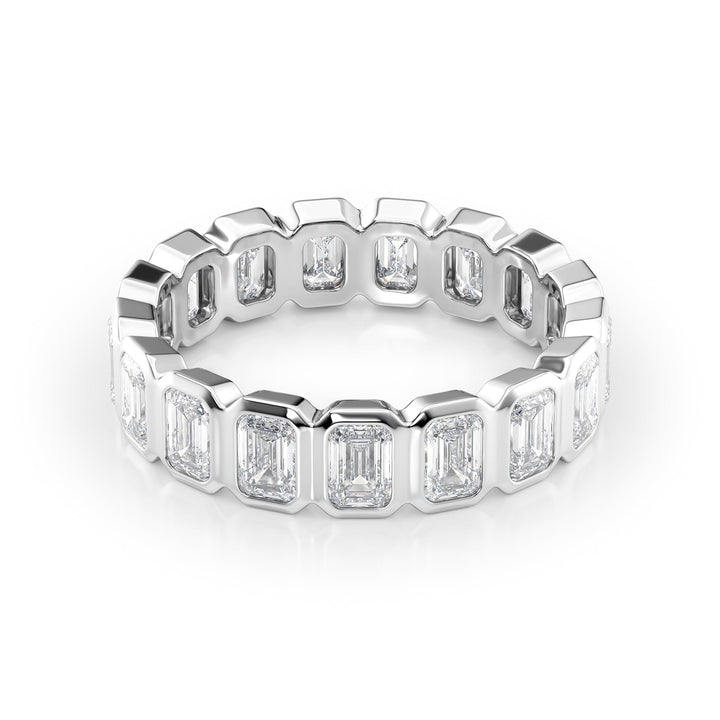 3.5ct Emerald Bezel Eternity Eternity Rings 14K White Emerald Lab Diamonds#material_14k-white