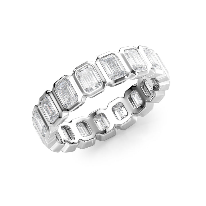 3.5ct Emerald Bezel Eternity Eternity Rings 14K White Emerald Lab Diamonds#material_14k-white