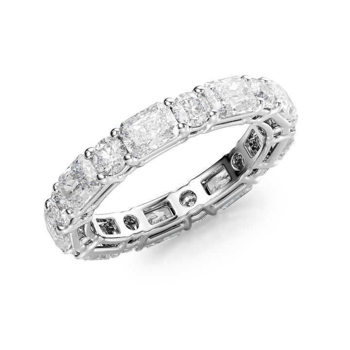 3.7ct Alternating Radiant and Round Basket Eternity Eternity Rings 14K White Radiant Lab Diamonds#material_14k-white