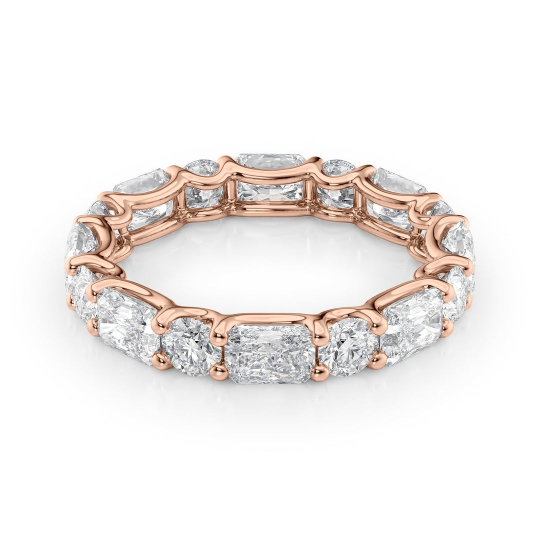 3.7ct Alternating Radiant and Round U Prong Eternity Eternity Rings 14K Rose Radiant Lab Diamonds#material_14k-rose