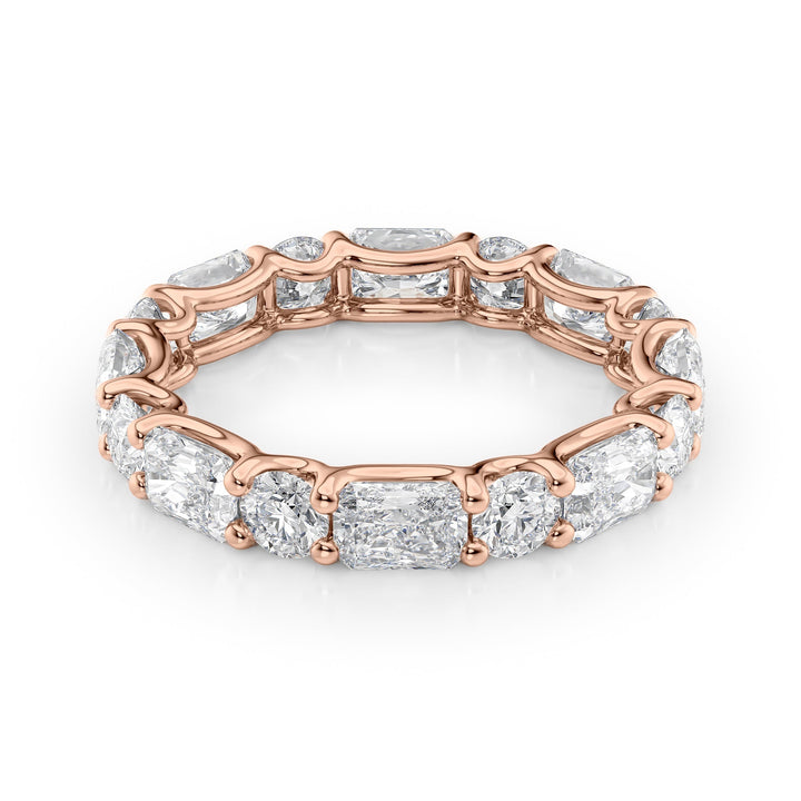 3.7ct Alternating Radiant and Round U Prong Eternity Eternity Rings 14K Rose Radiant Lab Diamonds#material_14k-rose