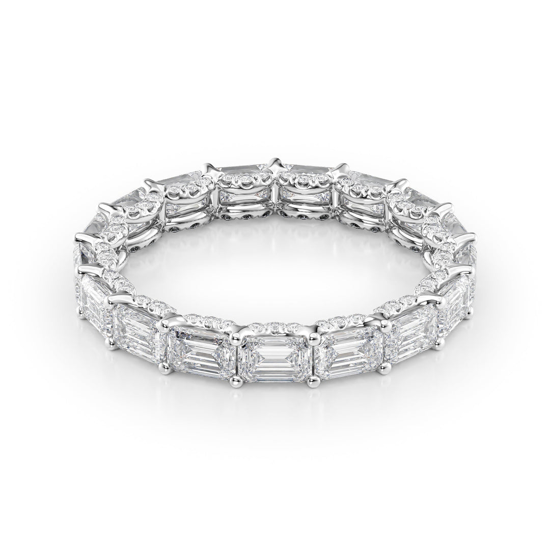 3.8ct East West Emerald U Pave Prong Eternity Eternity Rings 14K White Emerald Lab Diamonds#material_14k-white