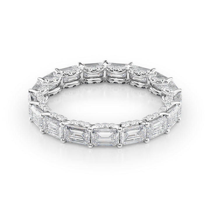 3.8ct East West Emerald U Pave Prong Eternity Eternity Rings 18K White Emerald Lab Diamonds#material_18k-white