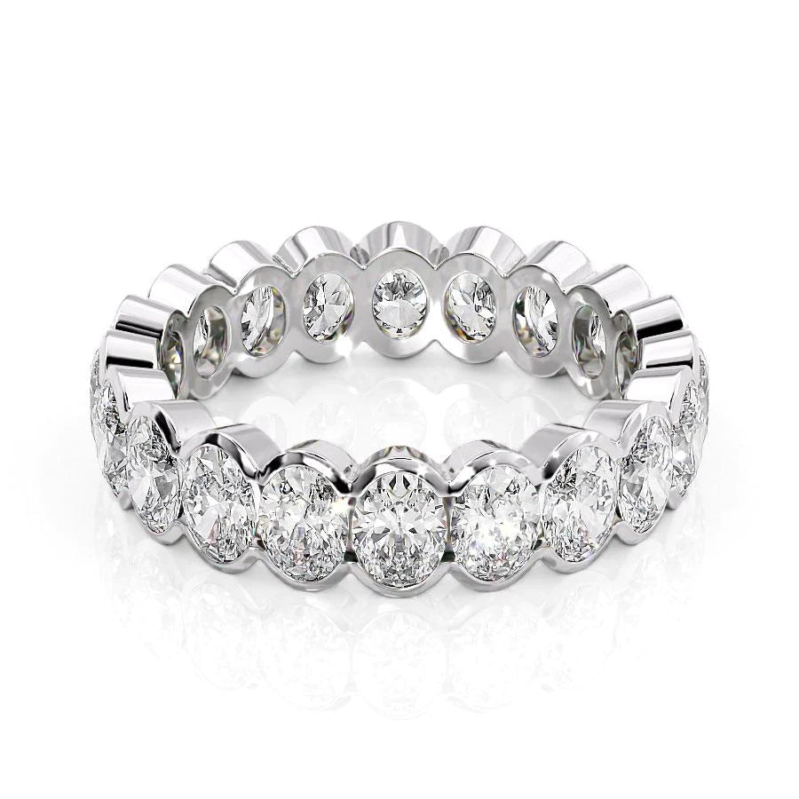 3ct Oval Half Bezel Eternity Eternity Rings 14K White Oval Lab Diamonds#material_14k-white