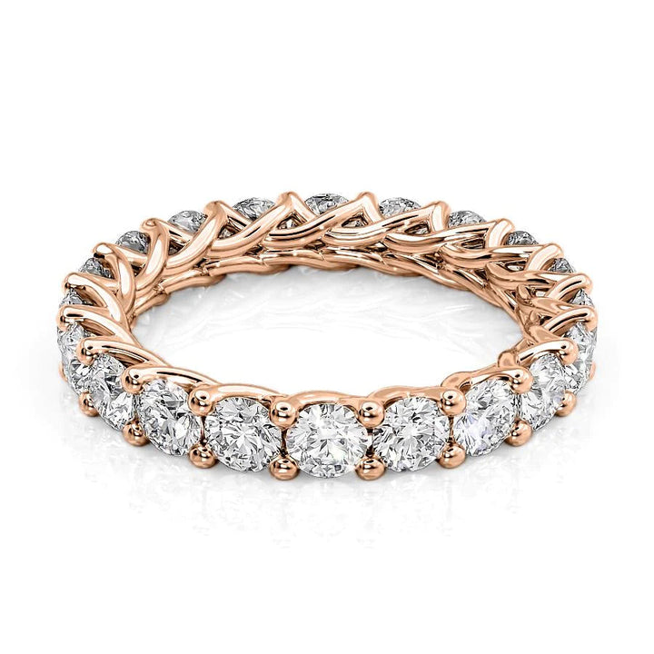 3ct Round Trellis Eternity Eternity Rings 14K Rose Round Lab Diamonds#material_14k-rose