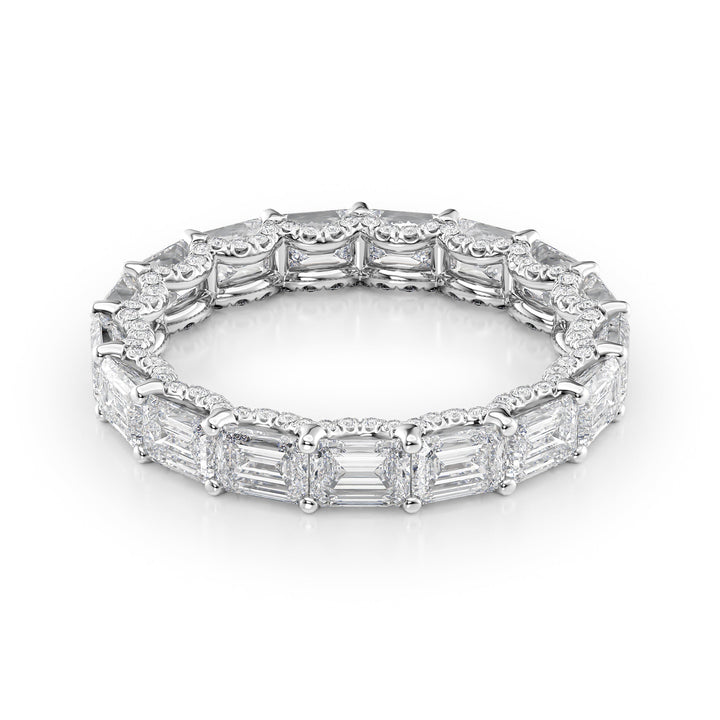 4.3ct East West Emerald U Pave Prong Eternity Eternity Rings 14K White Emerald Lab Diamonds#material_14k-white