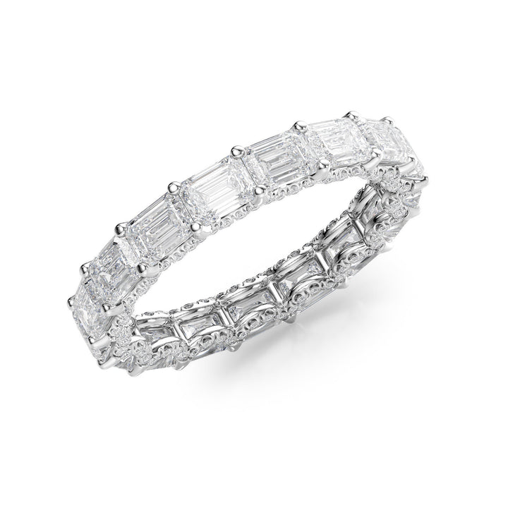 4.3ct East West Emerald U Pave Prong Eternity Eternity Rings 14K White Emerald Lab Diamonds#material_14k-white