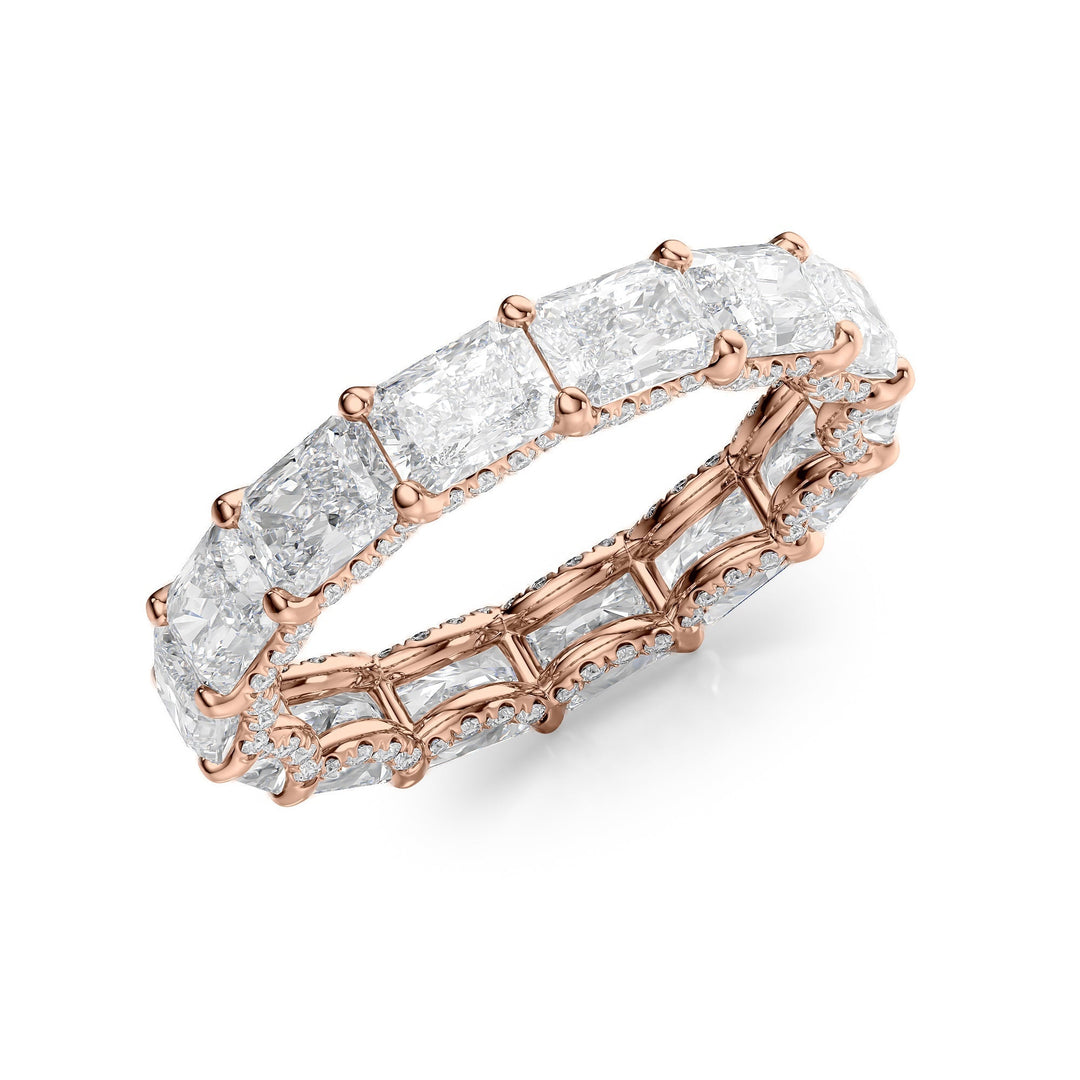 4.3ct East West Radiant U Pave Prong Eternity Eternity Rings 18K Rose Radiant Lab Diamonds#material_18k-rose