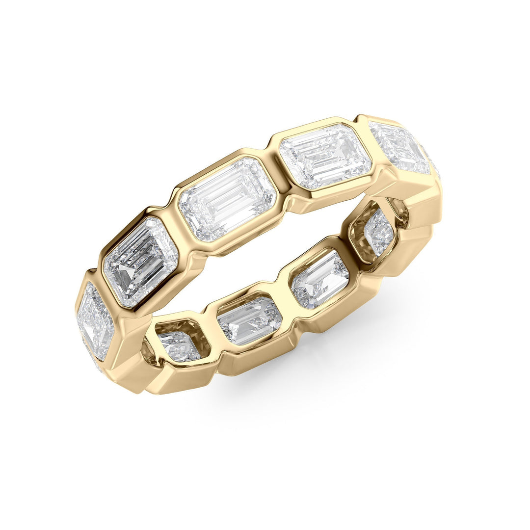 4.5ct East West Emerald Bezel Eternity Eternity Rings 14K Gold Emerald Lab Diamonds#material_14k-gold