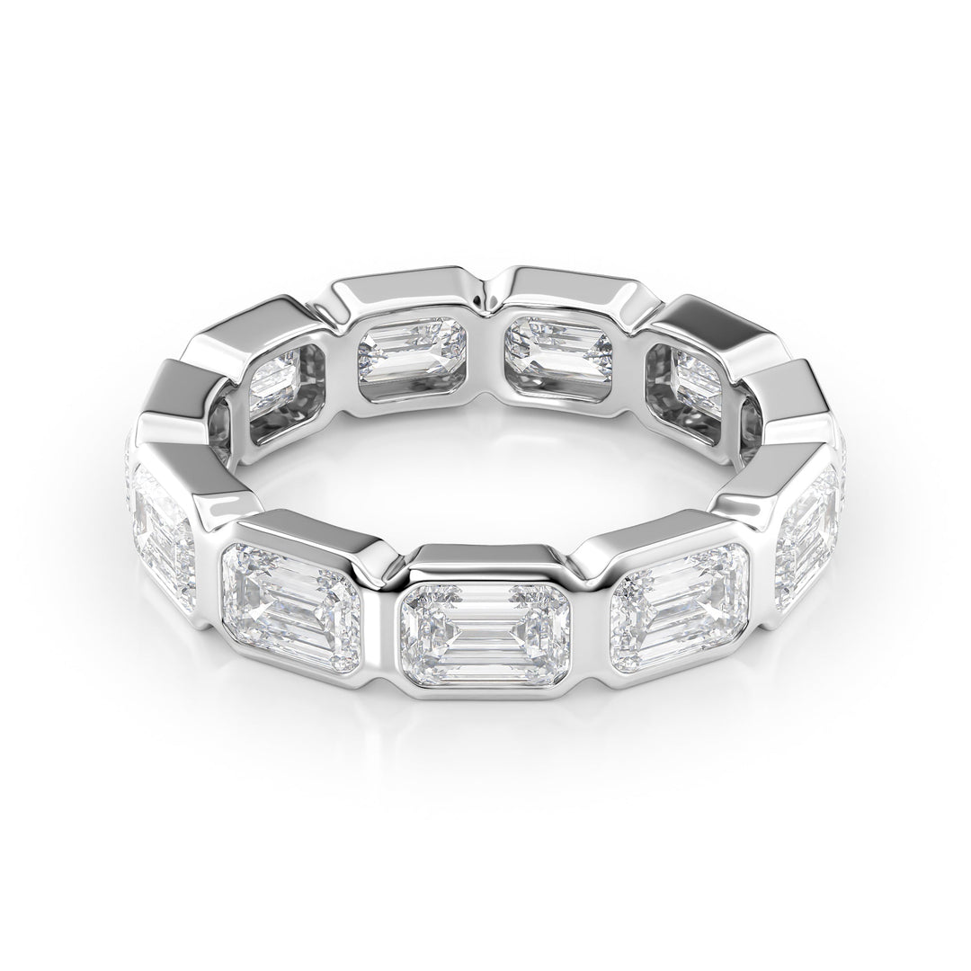 4.5ct East West Emerald Bezel Eternity Eternity Rings 14K White Emerald Lab Diamonds#material_14k-white