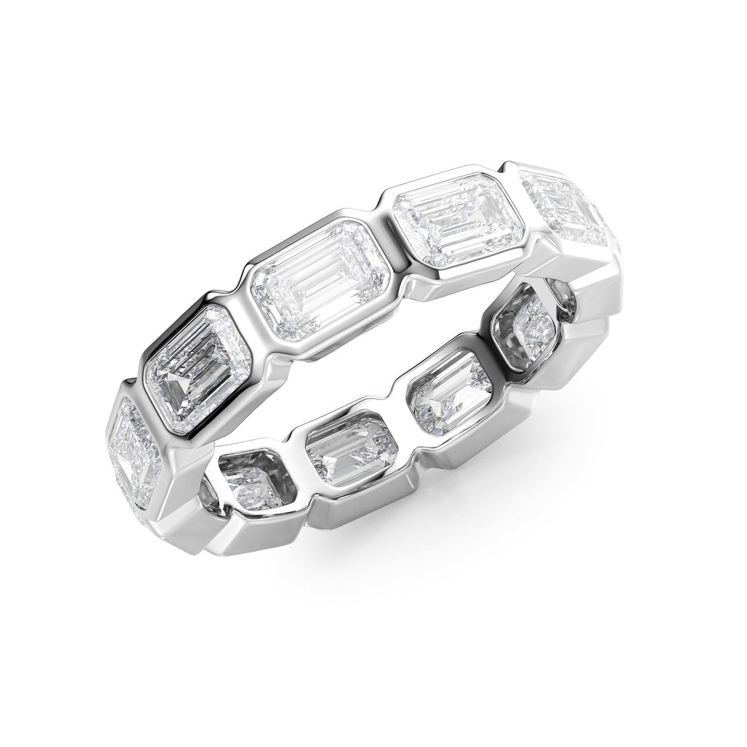 4.5ct East West Emerald Bezel Eternity Eternity Rings 14K White Emerald Lab Diamonds#material_14k-white