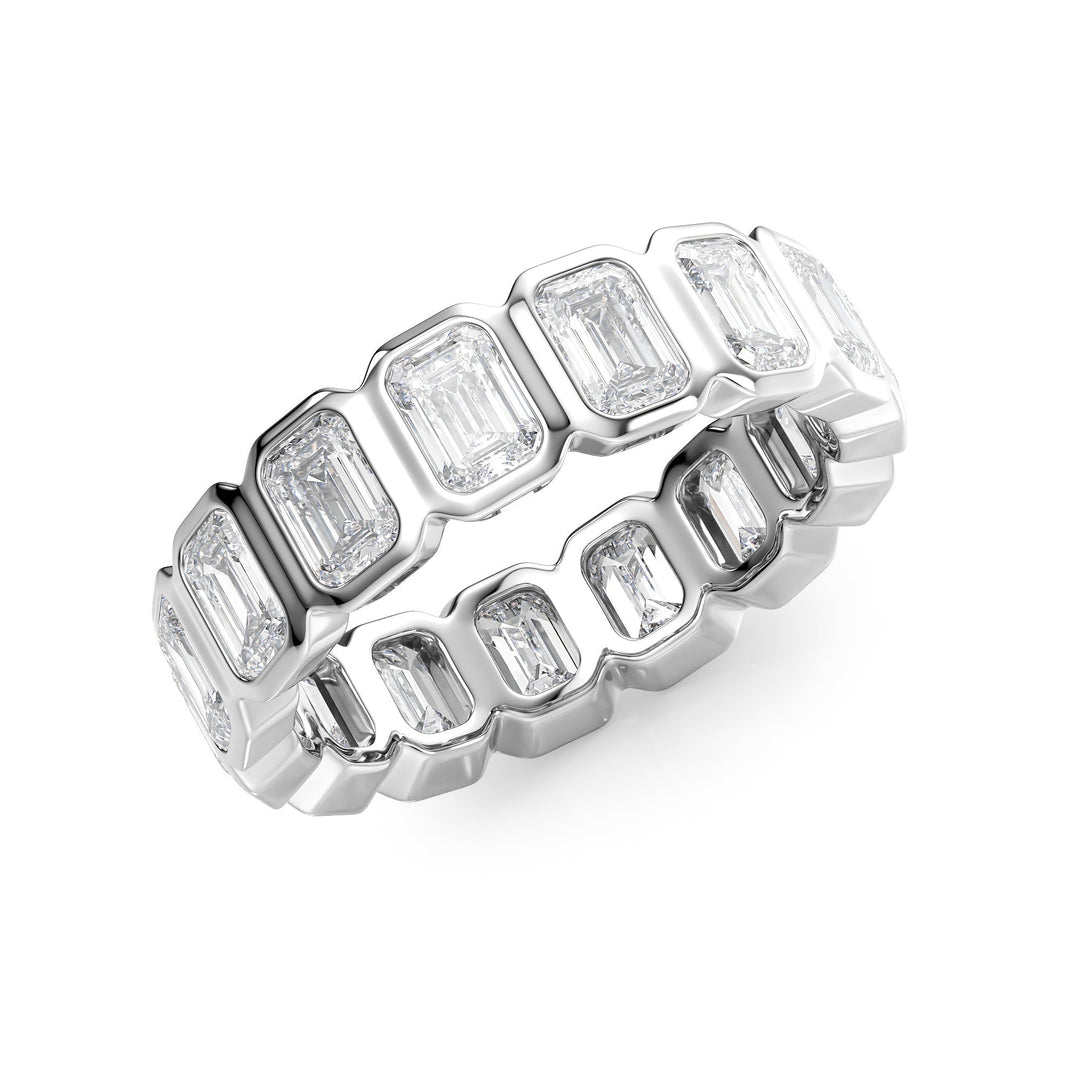 4.5ct Emerald Bezel Eternity Eternity Rings 14K White Emerald Lab Diamonds#material_14k-white