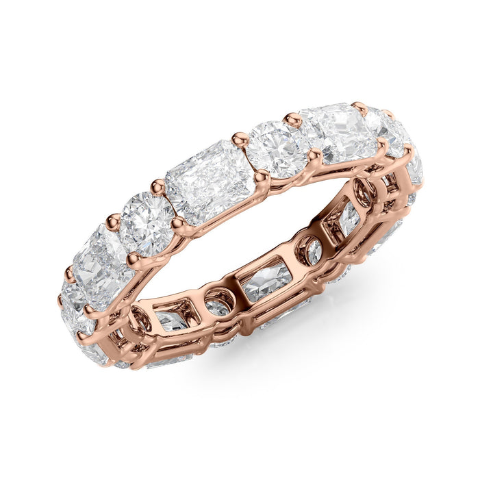 4.6ct Alternating Radiant and Round Basket Eternity Eternity Rings 14K Rose Radiant Lab Diamonds#material_14k-rose