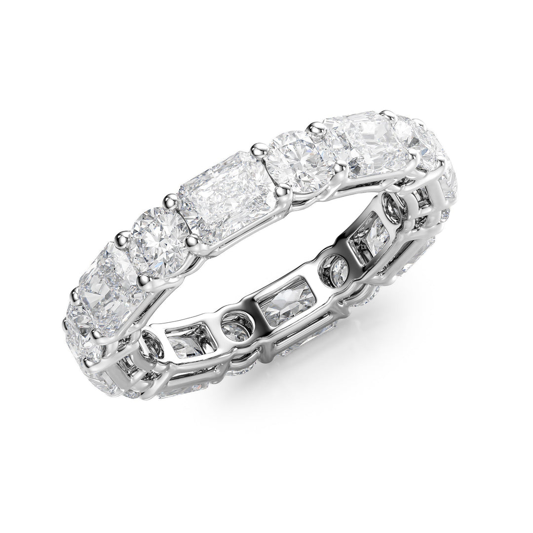 4.6ct Alternating Radiant and Round Basket Eternity Eternity Rings 14K White Radiant Lab Diamonds#material_14k-white