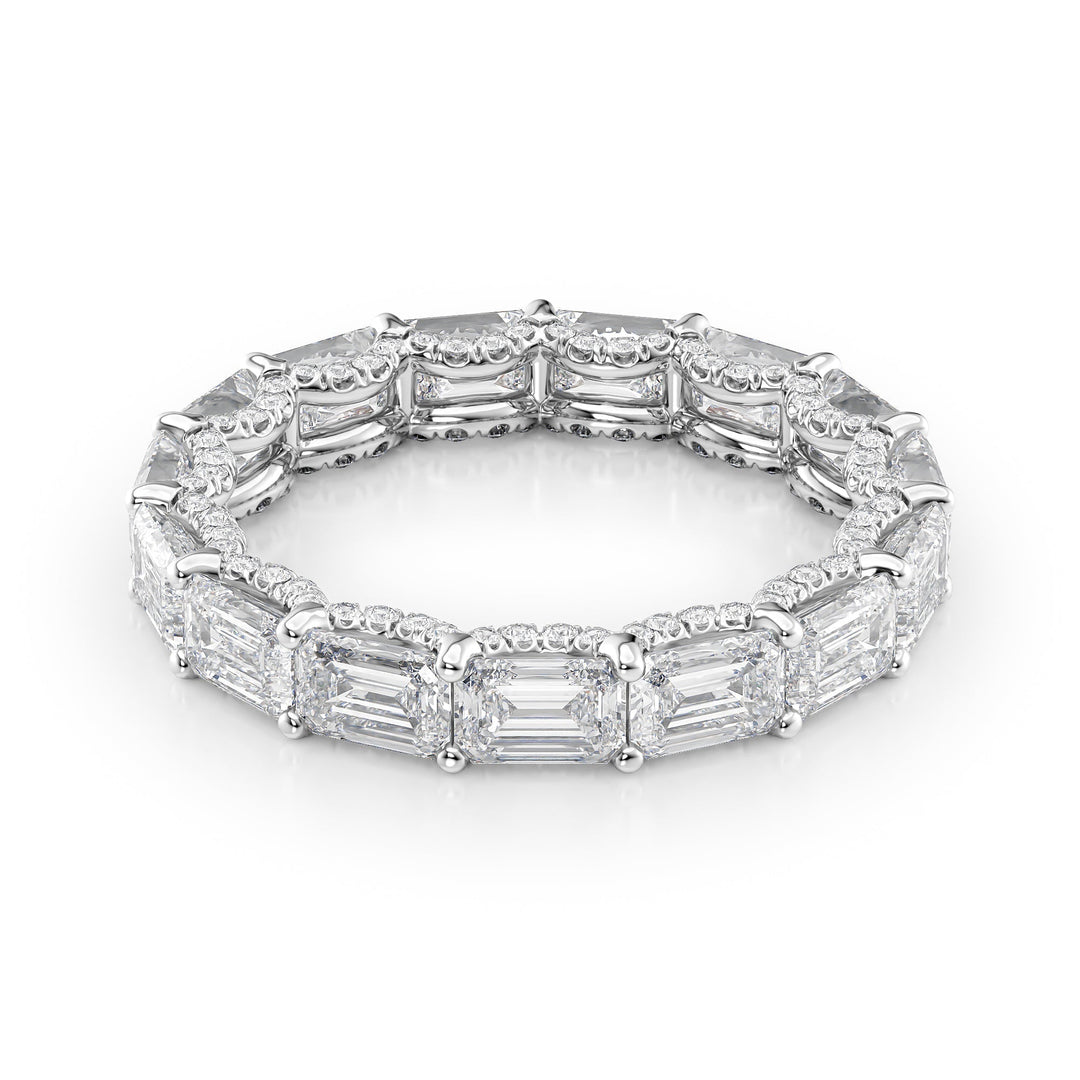 4.8ct East West Emerald U Pave Prong Eternity Eternity Rings 14K White Emerald Lab Diamonds#material_14k-white