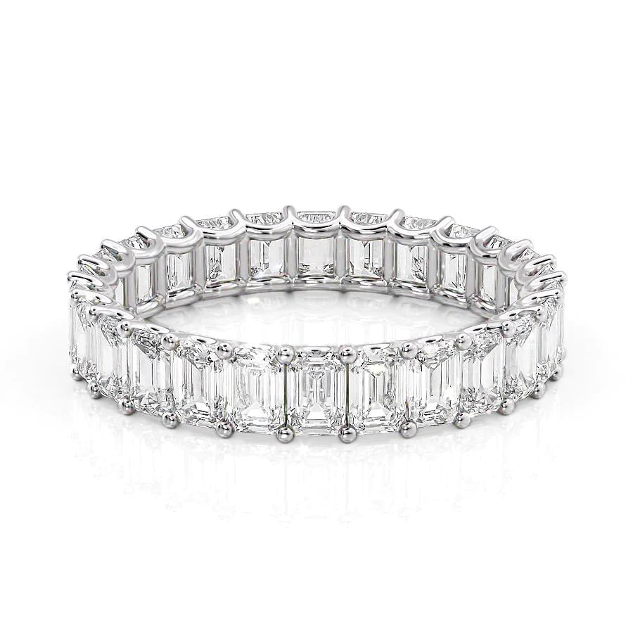 4ct Emerald U Prong Eternity Eternity Rings 18K White Emerald Lab Diamonds#material_18k-white