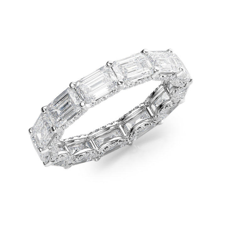 5.3ct East West Emerald U Pave Prong Eternity Eternity Rings 14K White Emerald Lab Diamonds#material_14k-white