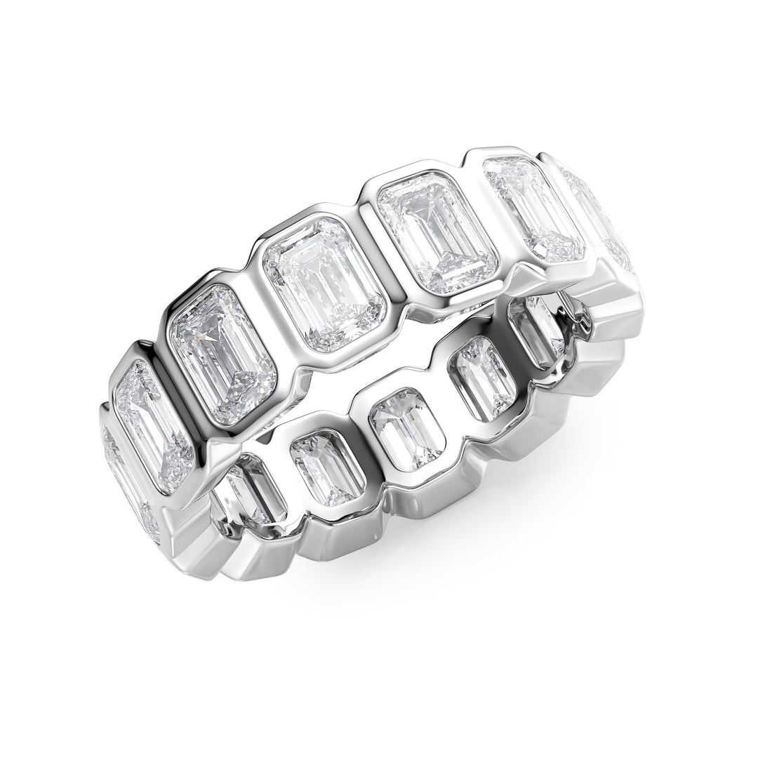 5.5ct Emerald Bezel Eternity Eternity Rings 14K White Emerald Lab Diamonds#material_14k-white