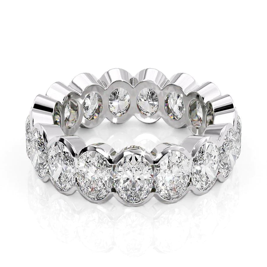 5.5ct Oval Half Bezel Eternity Eternity Rings 14K White Oval Lab Diamonds#material_14k-white