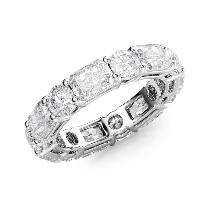 5.7ct Alternating Radiant and Round Basket Eternity Eternity Rings 14K White Radiant Lab Diamonds#material_14k-white