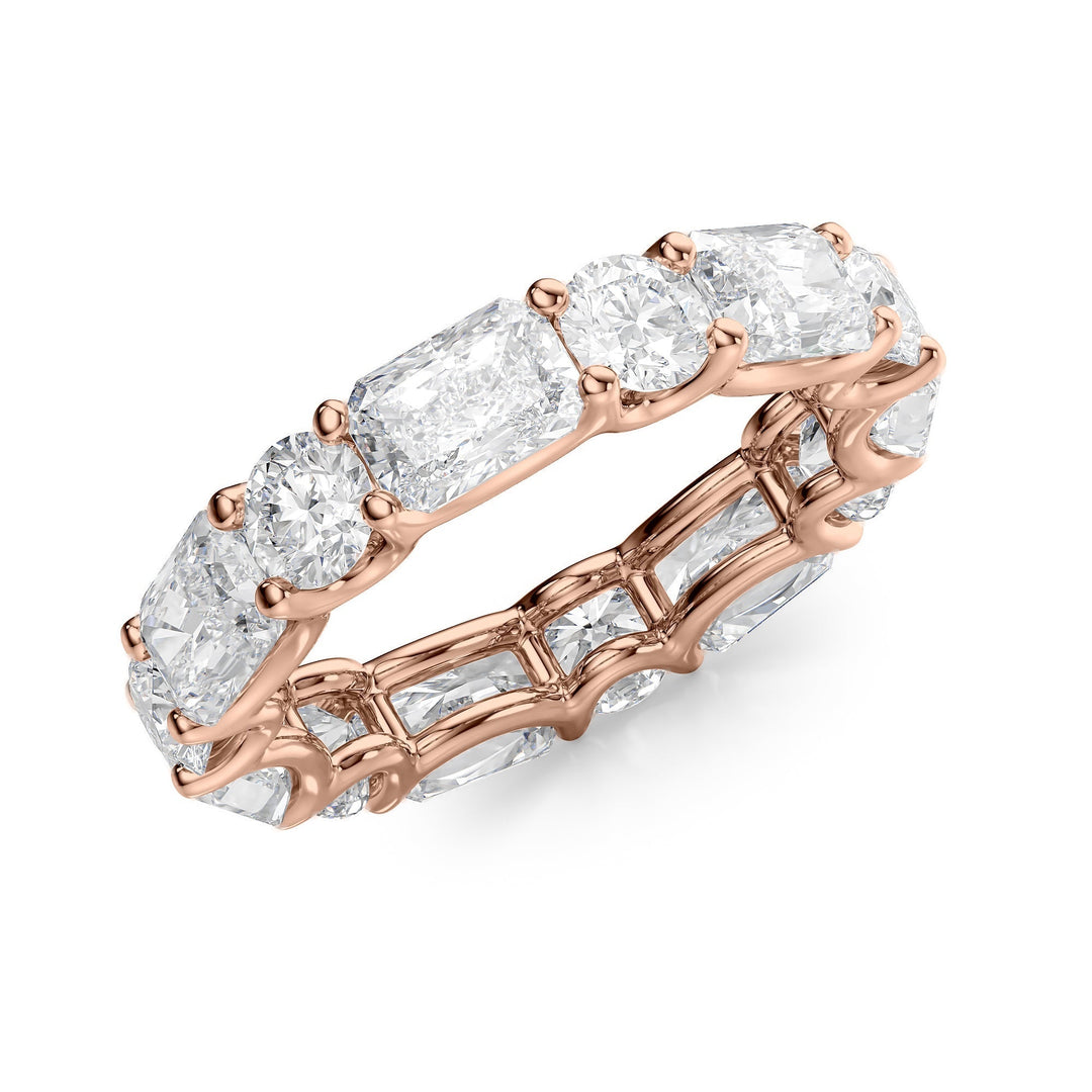 5.7ct Alternating Radiant and Round U Prong Eternity Eternity Rings 14K Rose Radiant Lab Diamonds#material_14k-rose