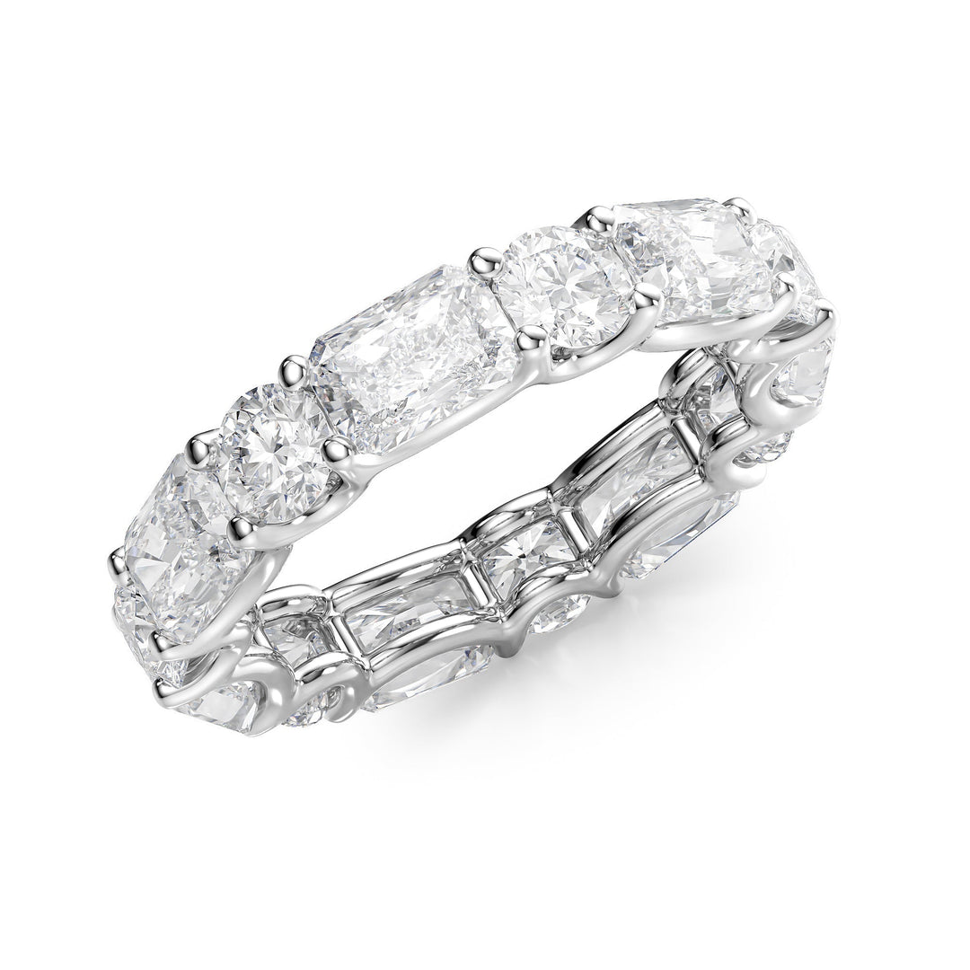 5.7ct Alternating Radiant and Round U Prong Eternity Eternity Rings 14K White Radiant Lab Diamonds#material_14k-white