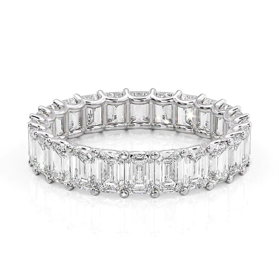 5ct Emerald U Prong Eternity Eternity Rings 14K White Emerald Lab Diamonds#material_14k-white