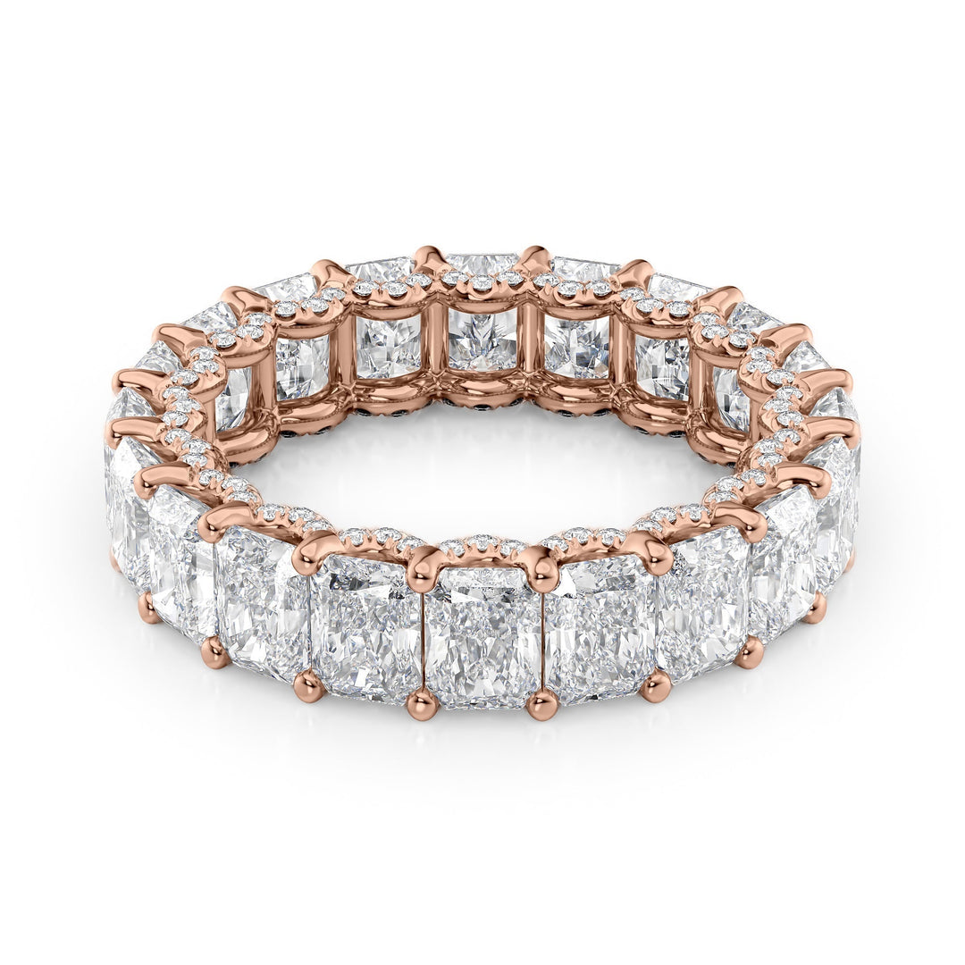 6.3ct Radiant U Pave Prong Eternity Eternity Rings 18K Rose Radiant Lab Diamonds#material_18k-rose