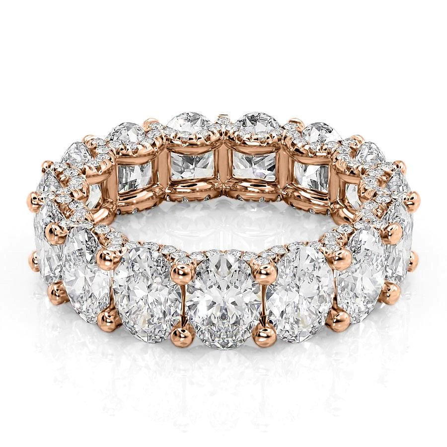 7.8ct Oval U Pave Prong Eternity Eternity Rings 14K Rose Oval Lab Diamonds#material_14k-rose