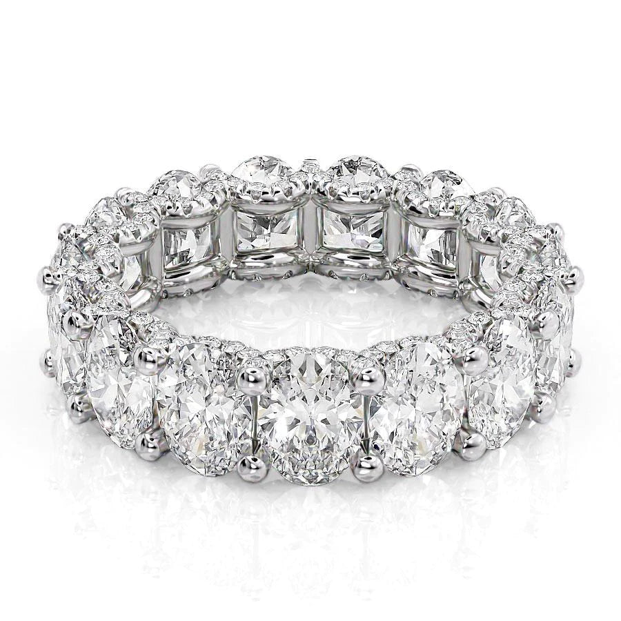 7.8ct Oval U Pave Prong Eternity Eternity Rings 18K White Oval Lab Diamonds#material_18k-white