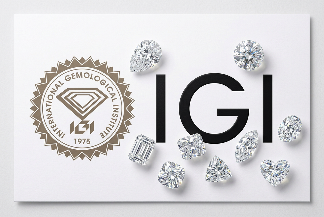Diamonds with International Gemological Institute (IGI) logo on a white background
