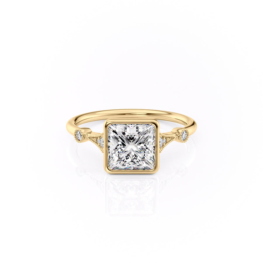 Gold ring with a large diamond on a white background#material_gold