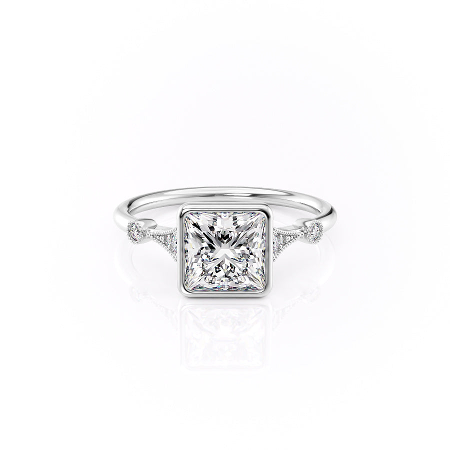 Diamond ring with a square-cut gemstone on a white background#material_white