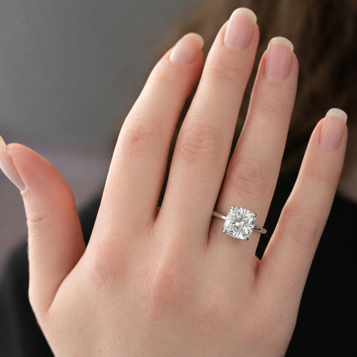 The Cecelia Cushion Lab Diamond Moissanite Engagement Ring #material_white