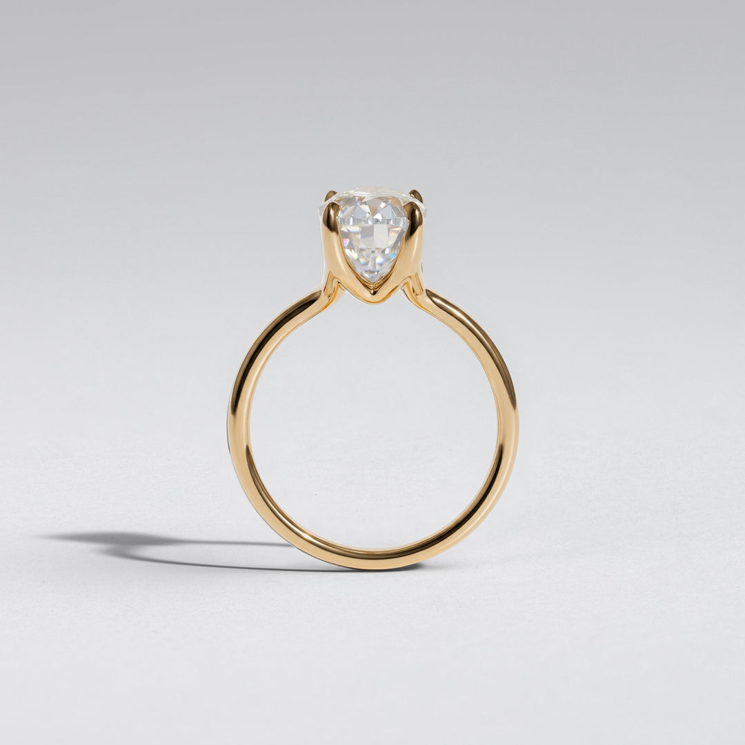 A yellow gold ring featuring a heart-shaped clear gemstone in a prong setting, shown against a neutral light gray background #material_gold