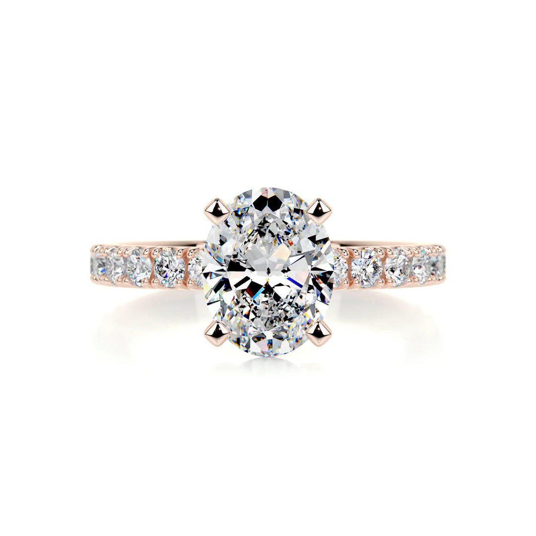 Amelia Oval Moissanite & Diamonds Ring Moissanite 14K Rose 1 Carat Round#material_14k-rose