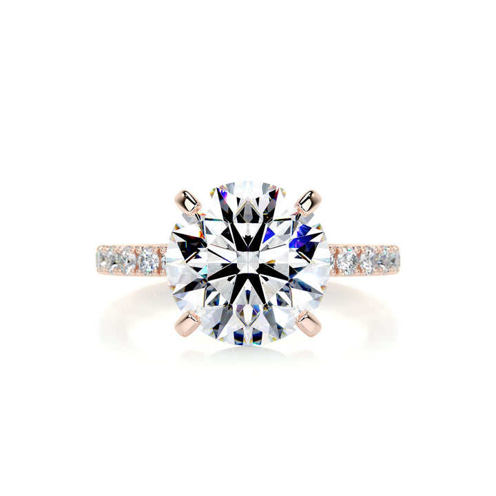 Amelia Round Moissanite & Diamonds Ring Moissanite 14K Rose 1 Carat Round#material_14k-rose