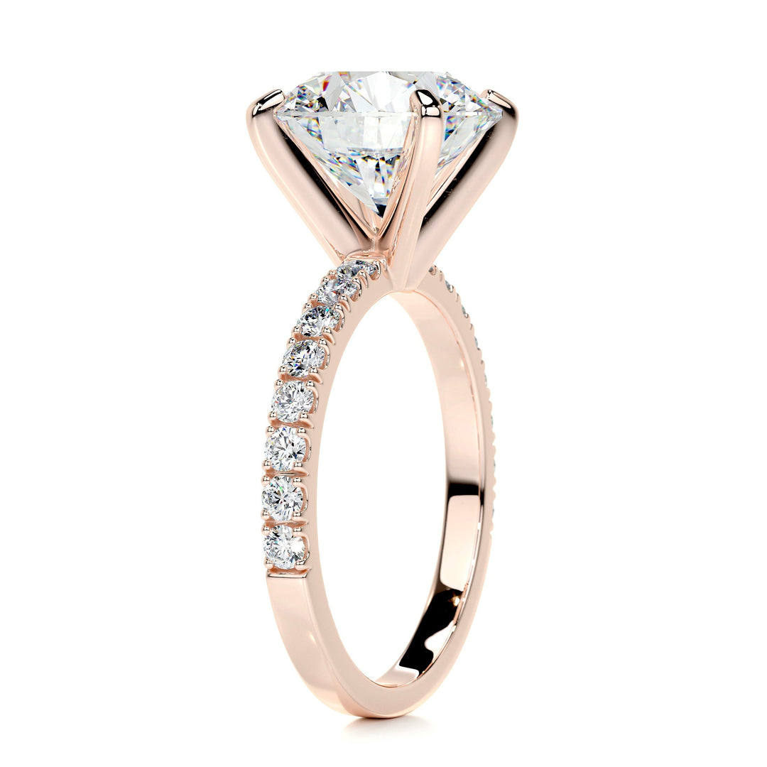 Amelia Round Moissanite & Diamonds Ring Moissanite 14K Rose 2 Carat Round#material_14k-rose