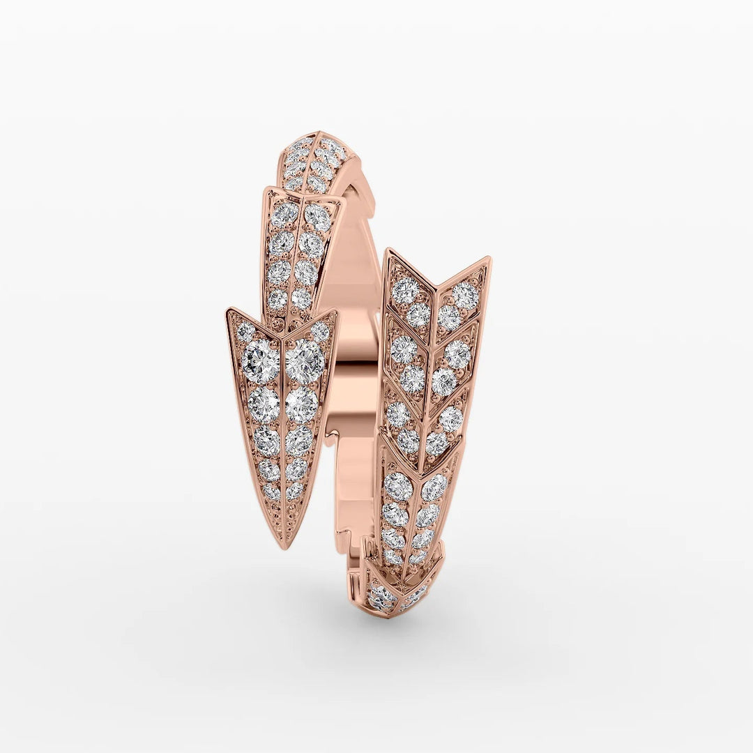 Arrow Bypass Pave Ring Stackable Rings 14K Rose Round Lab Diamonds#material_14k-rose