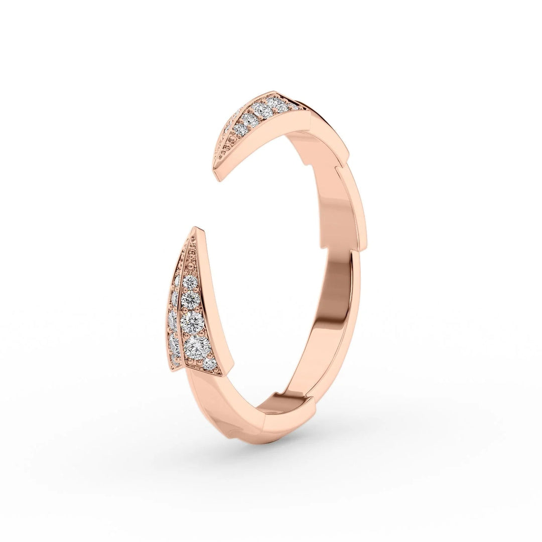 Arrow Open Ring Stackable Rings 14K Rose Round Lab Diamonds#material_14k-rose