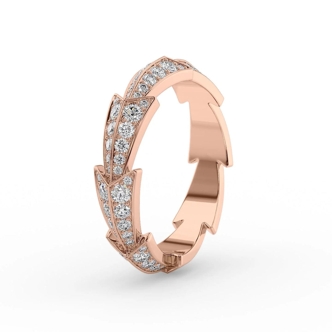 Arrow Pave Ring Stackable Rings 14K Rose Round Lab Diamonds#material_14k-rose