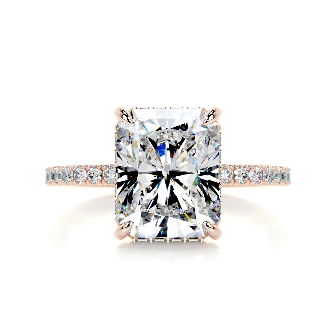 Clover Moissanite & Diamonds Ring Moissanite 14K Rose 1 Carat Round#material_14k-rose