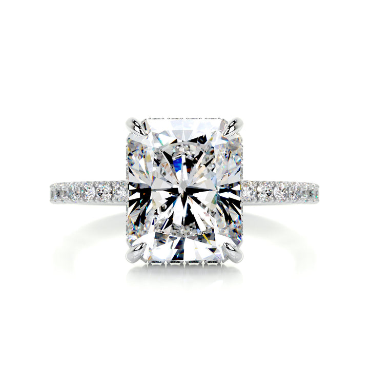 Clover Moissanite & Diamonds Ring Moissanite 14K White 1 Carat Round#material_14k-white