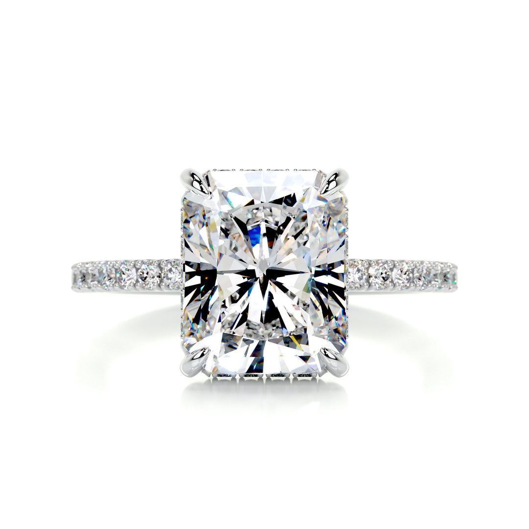 Clover Moissanite & Diamonds Ring Moissanite 18K White 1 Carat Round#material_18k-white